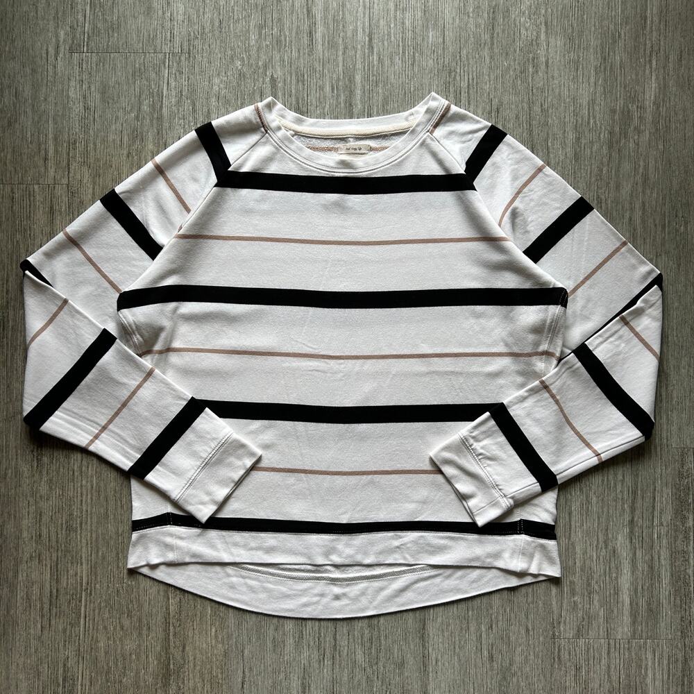 Thread Supply White Black Taupe Striped Crewneck Soft Sweatshirt Size Large